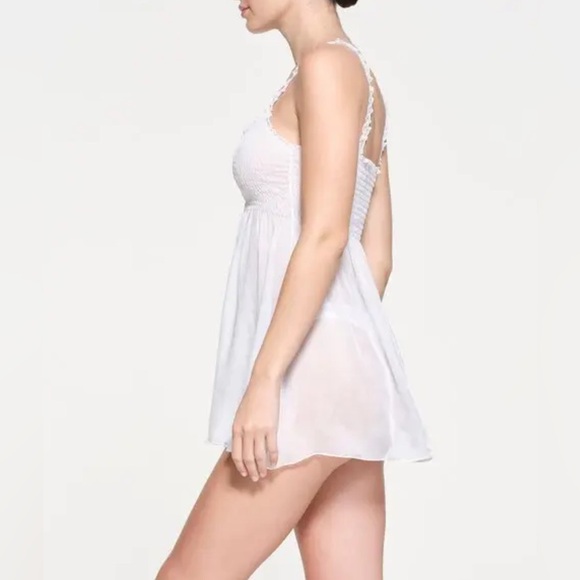 NWT SKIMS Romance Smocked Mini Slip Dress in Color: Snow - Picture 5 of 7